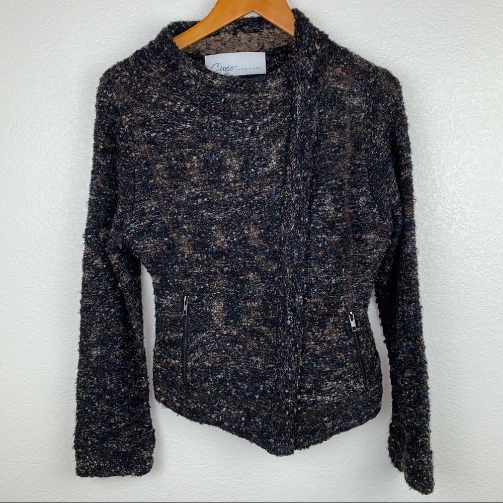 Anthro Curio NY Knit Wool Moto Jacket Coat - Picture 3 of 9